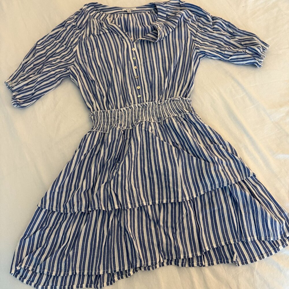 BTFL Life Blue and White Stripe Ruffle Dress